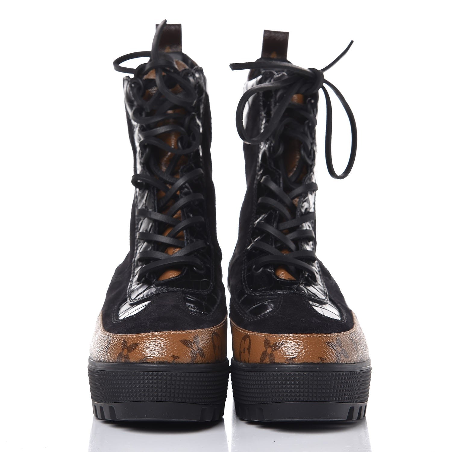 Louis Vuitton Suede Calfskin Reverse Monogram Laureate Platform Desert Boots 37.5 Black 2 of 8