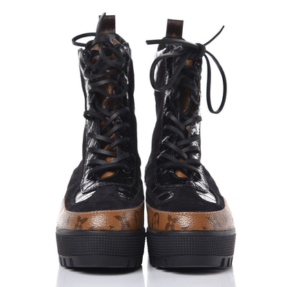 Louis Vuitton Suede Calfskin Reverse Monogram Laureate Platform Desert Boots 37.5 Black 2 of 8