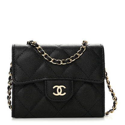 Chanel Caviar Quilted Flap Card Holder On Chain Black 1 of 13