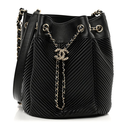 Chanel Lambskin Chevron Drawstring Bag Black 1 of 10