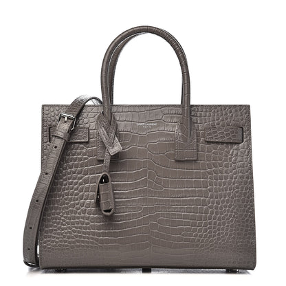 Saint Laurent Calfskin Crocodile Embossed Baby Sac De Jour Fog 1 of 9