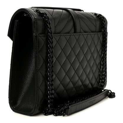 Saint Laurent Grain De Poudre Textured Mixed Matelasse Triquilt Medium Monogram Monochrome Satchel Black 2 of 10