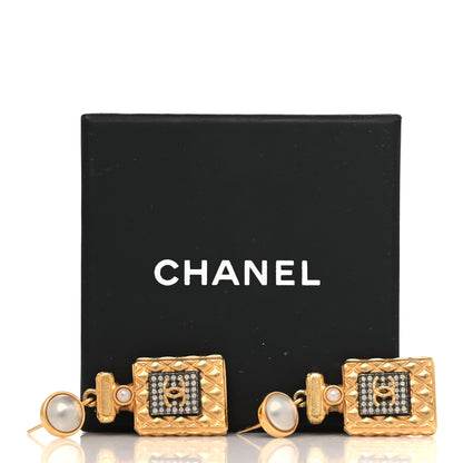 Chanel Crystal Pearl CC Perfume Bottle Drop Earrings Gold 5 of 5