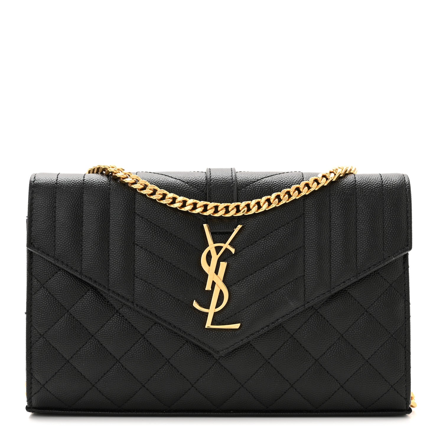 Saint Laurent Grain De Poudre Mixed Matelasse Triquilt Monogram Chain Wallet Black 1 of 10
