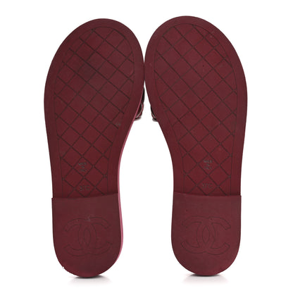 Chanel Lambskin Quilted Textured CC Mules Sandals Red 6 of 12