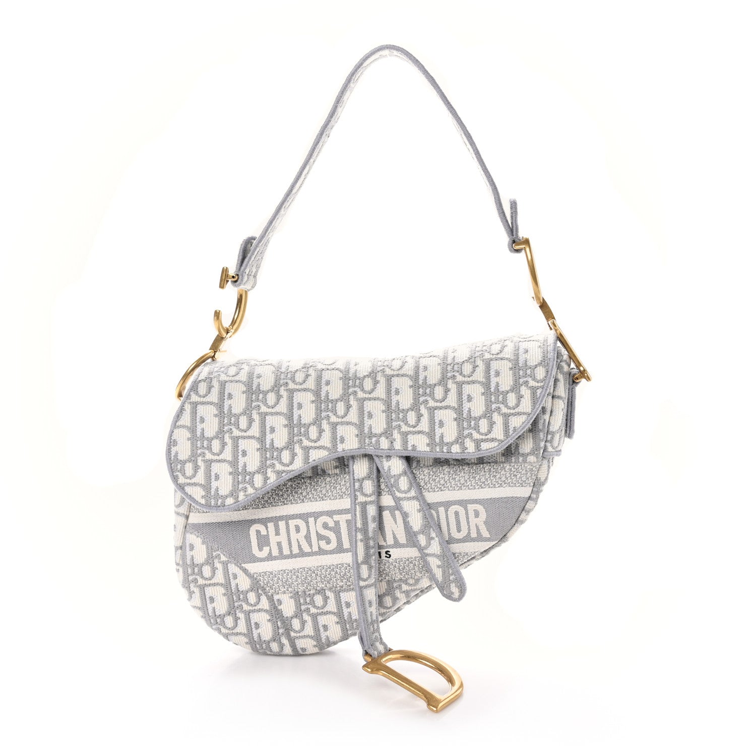 Christian Dior Oblique Embroidered Saddle Bag Gray 1 of 11