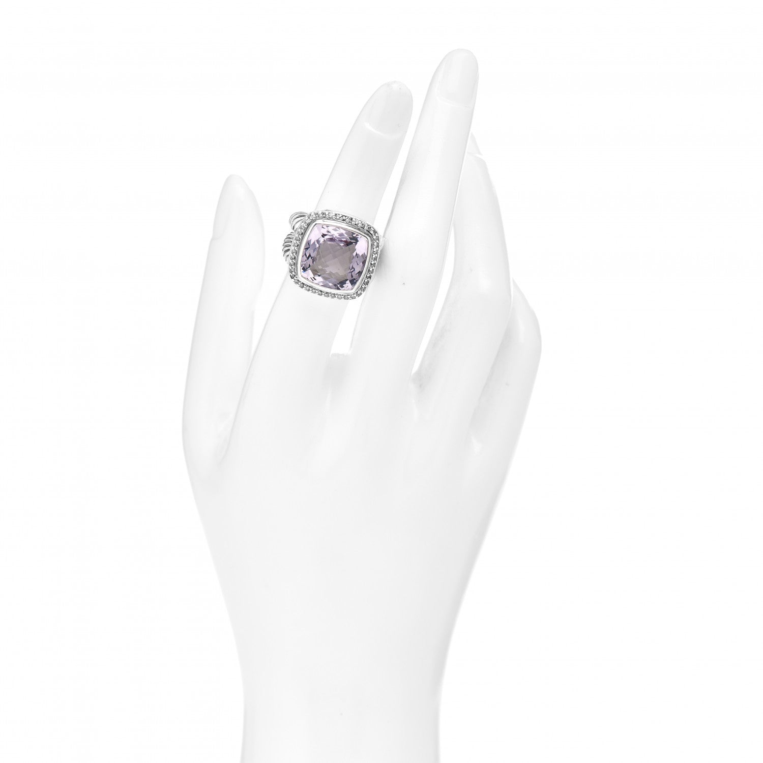 David Yurman Sterling Silver Diamond Amethyst 14mm Albion Ring 49 5 2 of 5