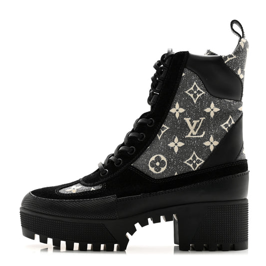 Calfskin Monogram Denim Laureate Platform Desert Boots 37 Grey