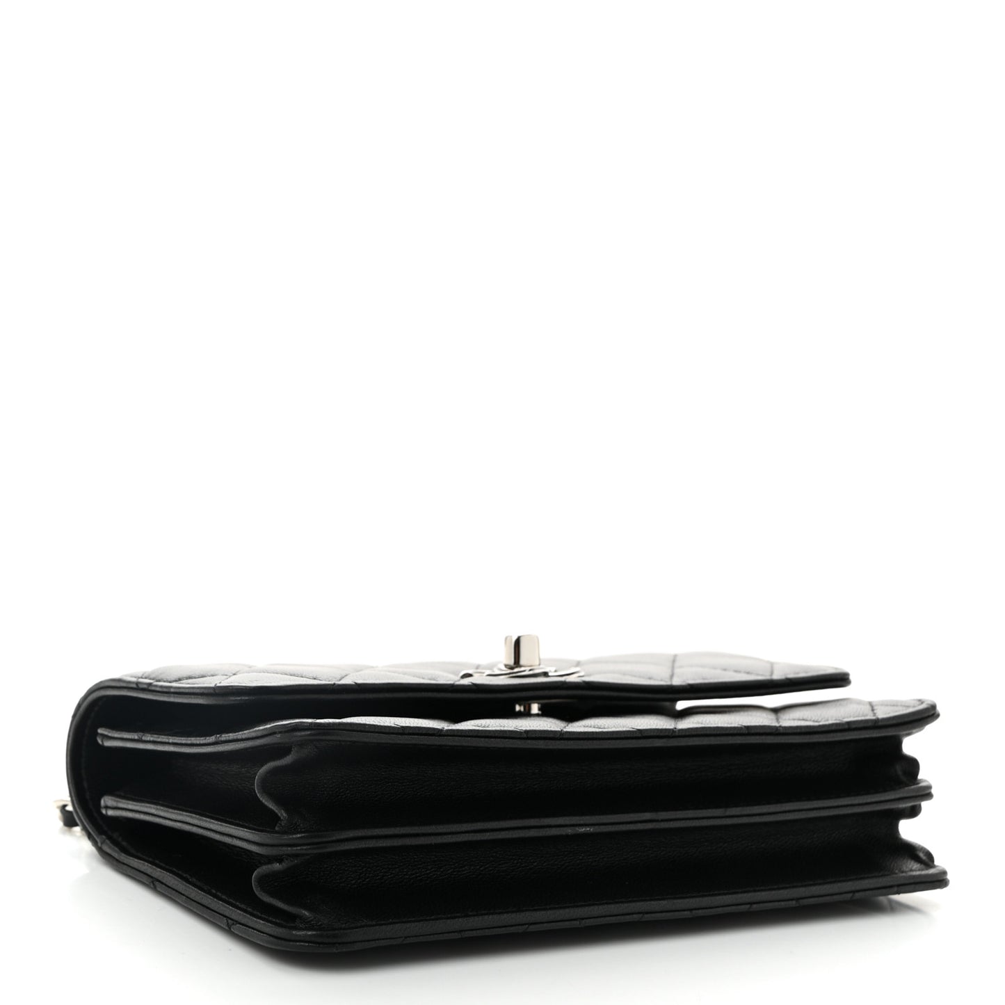 Lambskin Quilted Metal Top Handle Crossbody Flap Black