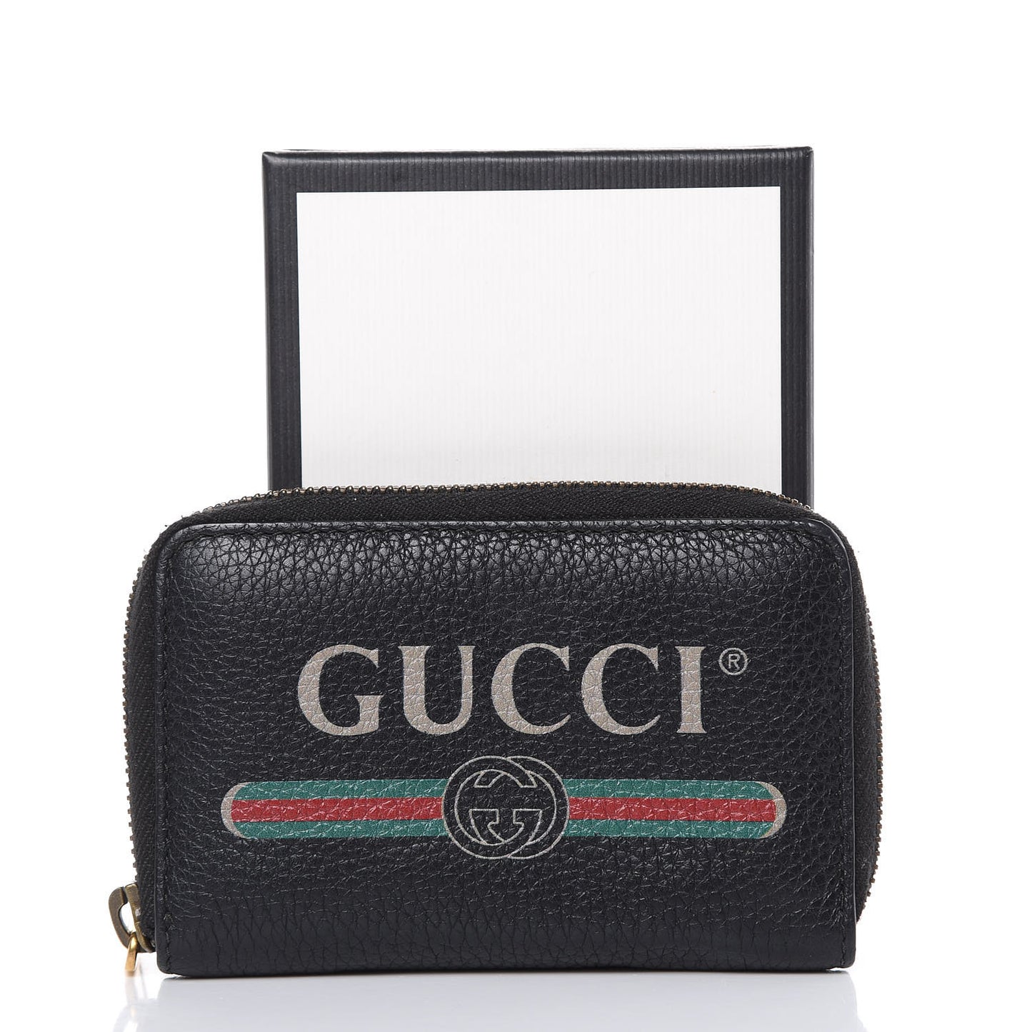 Calfskin Logo Zip Around Card Case Black