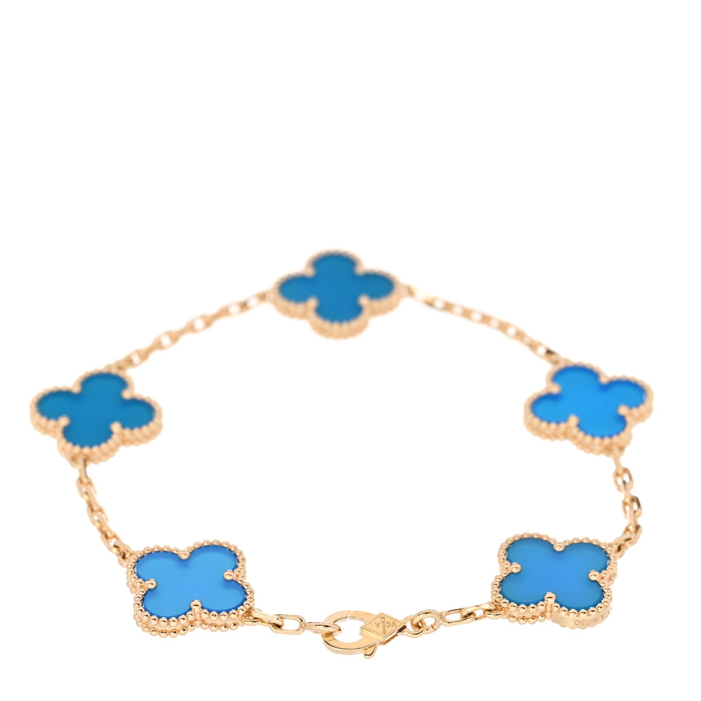 18K Yellow Gold Blue Agate 5 Motifs Vintage Alhambra Bracelet