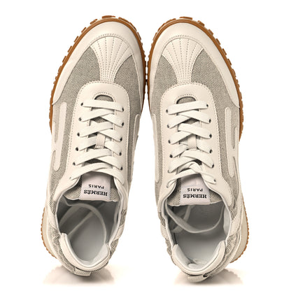 Hermes H Canvas Nappa Jet Sneakers 38.5 White Prunoir 2 of 9