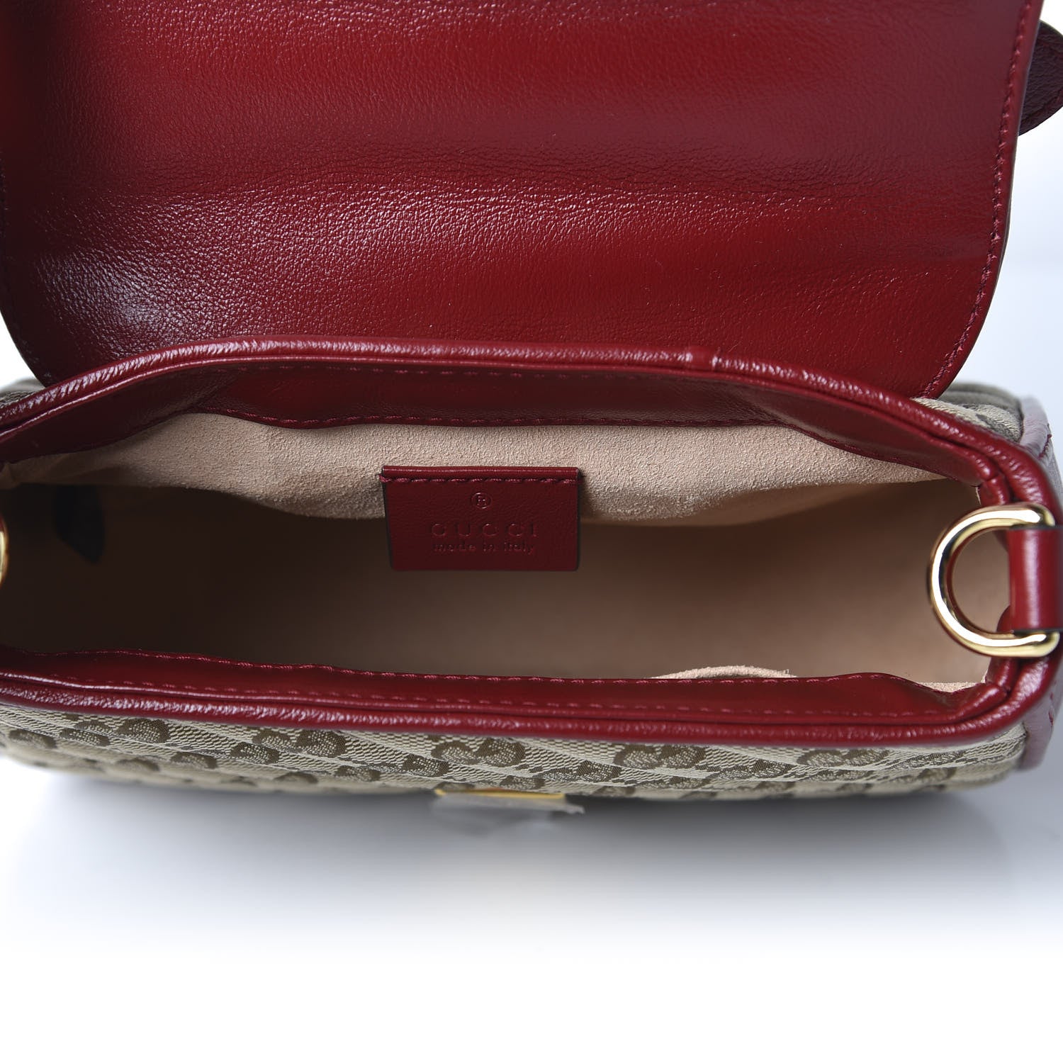 Gucci Monogram Glazed Calfskin Matelasse Diagonal Mini GG Marmont Top Handle Shoulder Bag Beige Ebony New Cherry Red 5 of 10