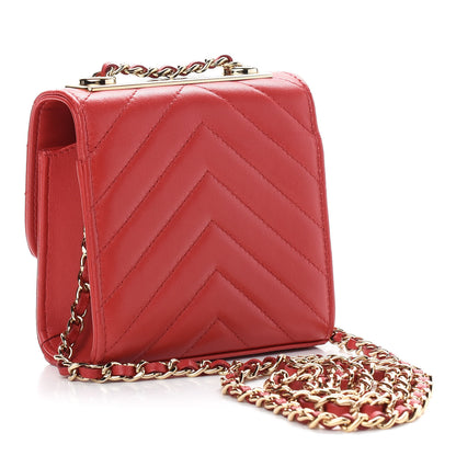 Chanel Lambskin Chevron Quilted Mini Trendy CC Chain Wallet Red 3 of 9