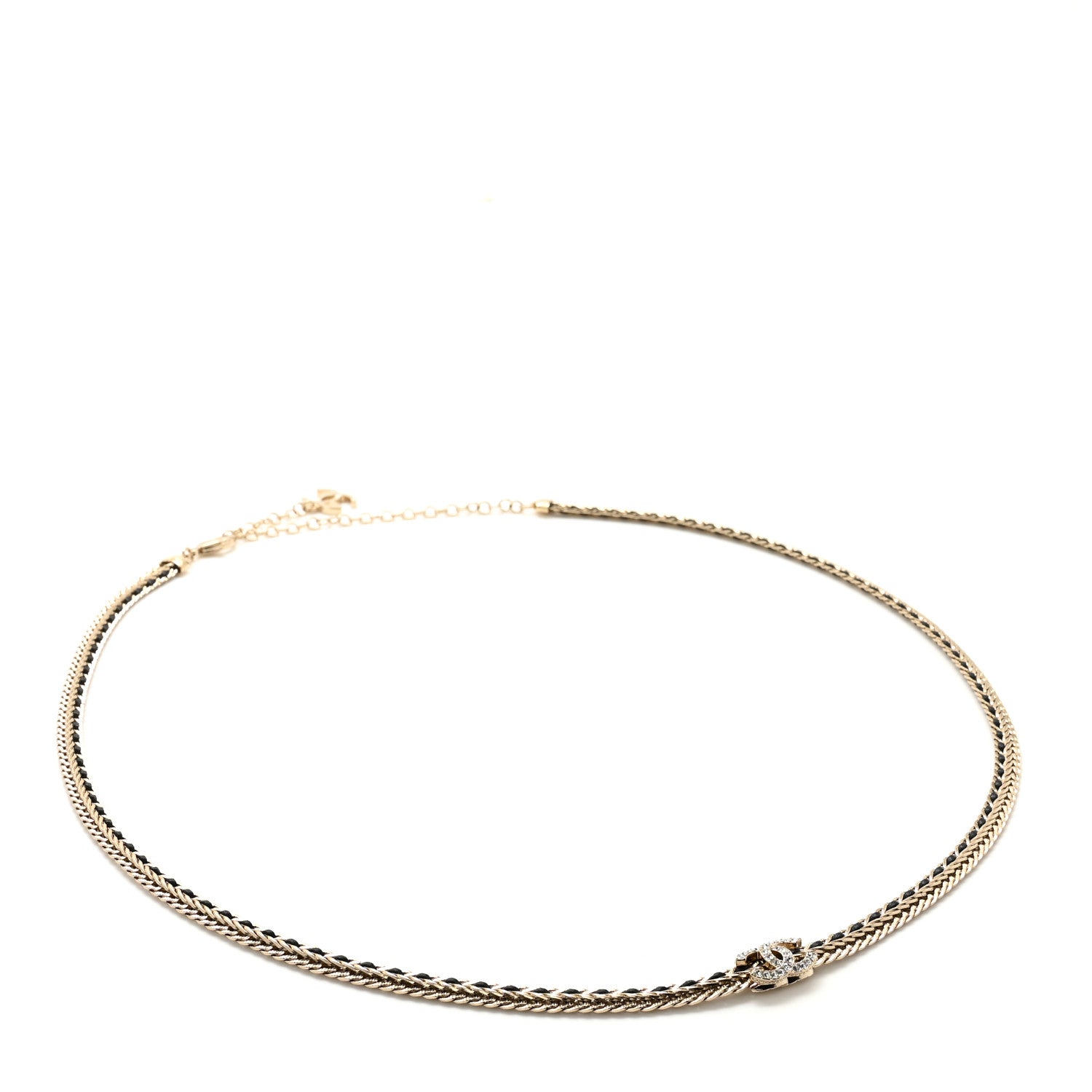 Chanel Lambskin Crystal Chain CC Fancy Belt 75 30 Gold Black 1 of 4