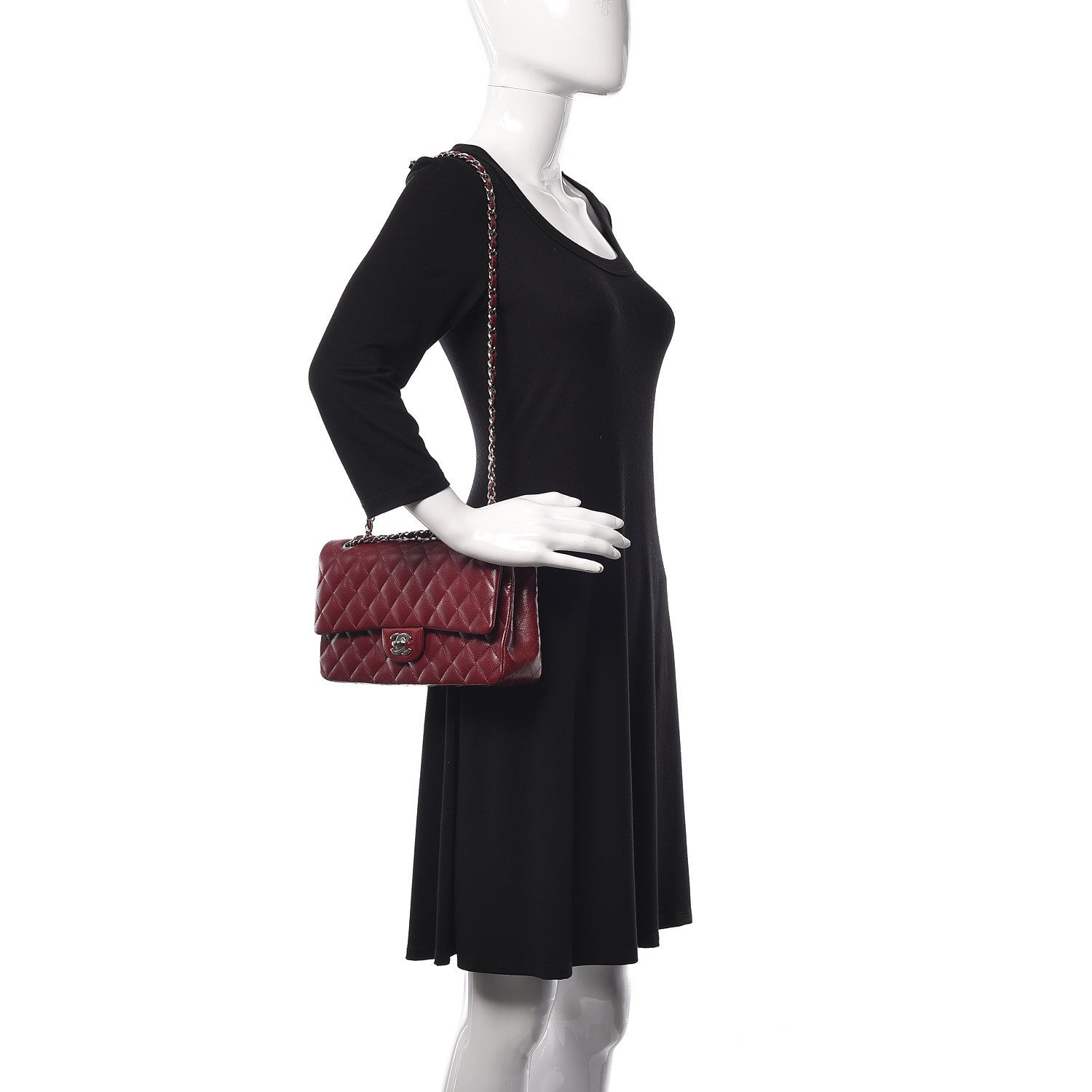 Chanel Caviar Quilted Medium Double Flap Dark Red 2 of 12