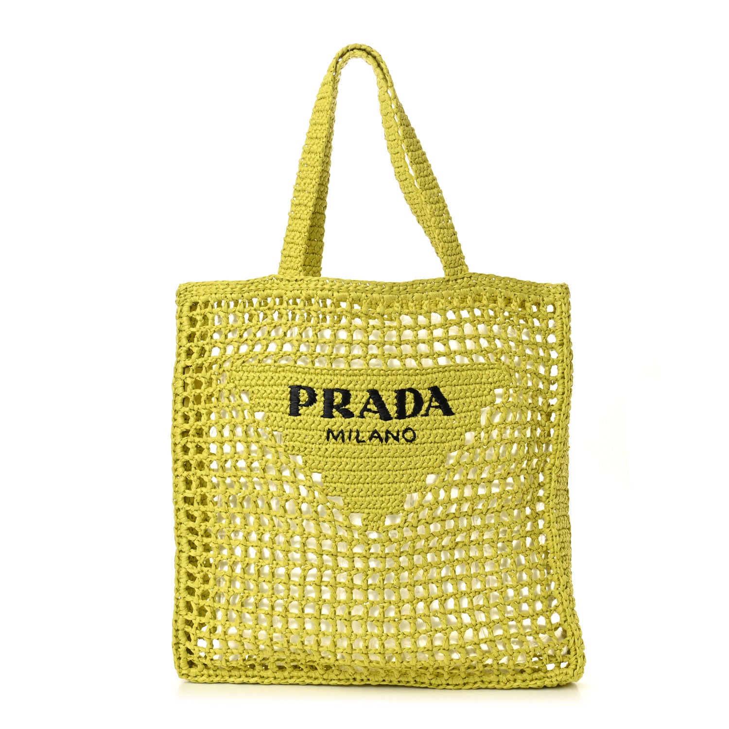 Prada Yarn Raffia Effect Crochet Logo Embroidered Tote Bag Cedro 1 of 10