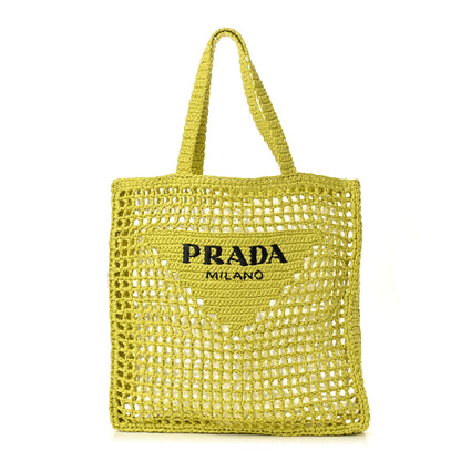 Prada Yarn Raffia Effect Crochet Logo Embroidered Tote Bag Cedro 1 of 10