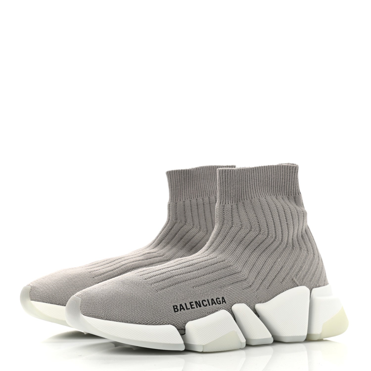 Balenciaga Ribbed Knit Womens Speed 2.0 Transparent Sole Sneakers 37 Baltic Grey White 3 of 9