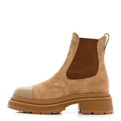 Chanel Suede Lambskin Cap Toe Ankle Boots 38 Light Brown 1 of 9
