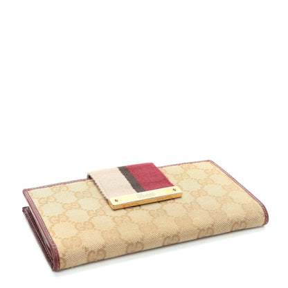 Gucci Monogram Calfskin Ladies Web Long Wallet Beige Ebony Bordeaux 4 of 9