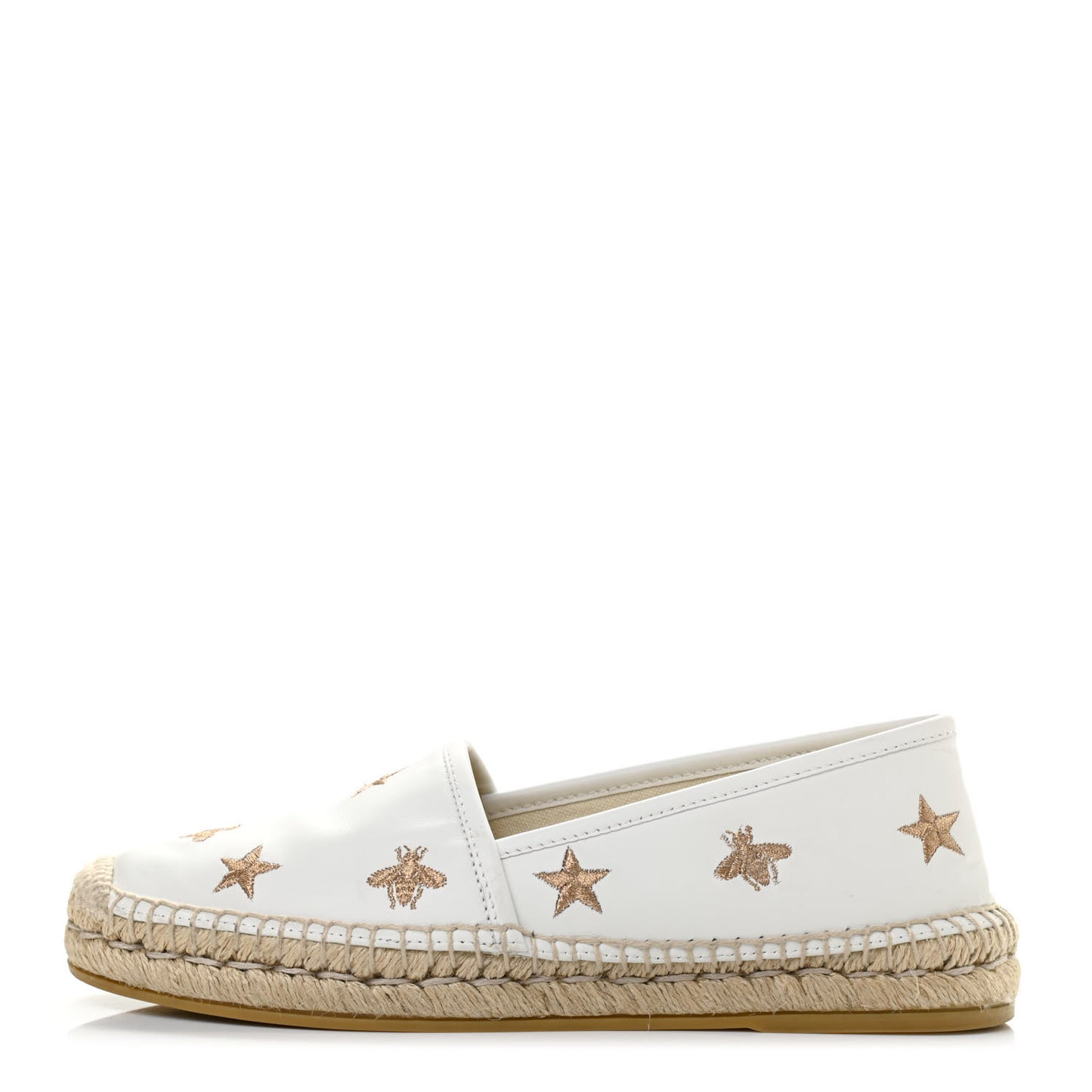 Calfskin Bee Star Embroidered Espadrilles 37 White