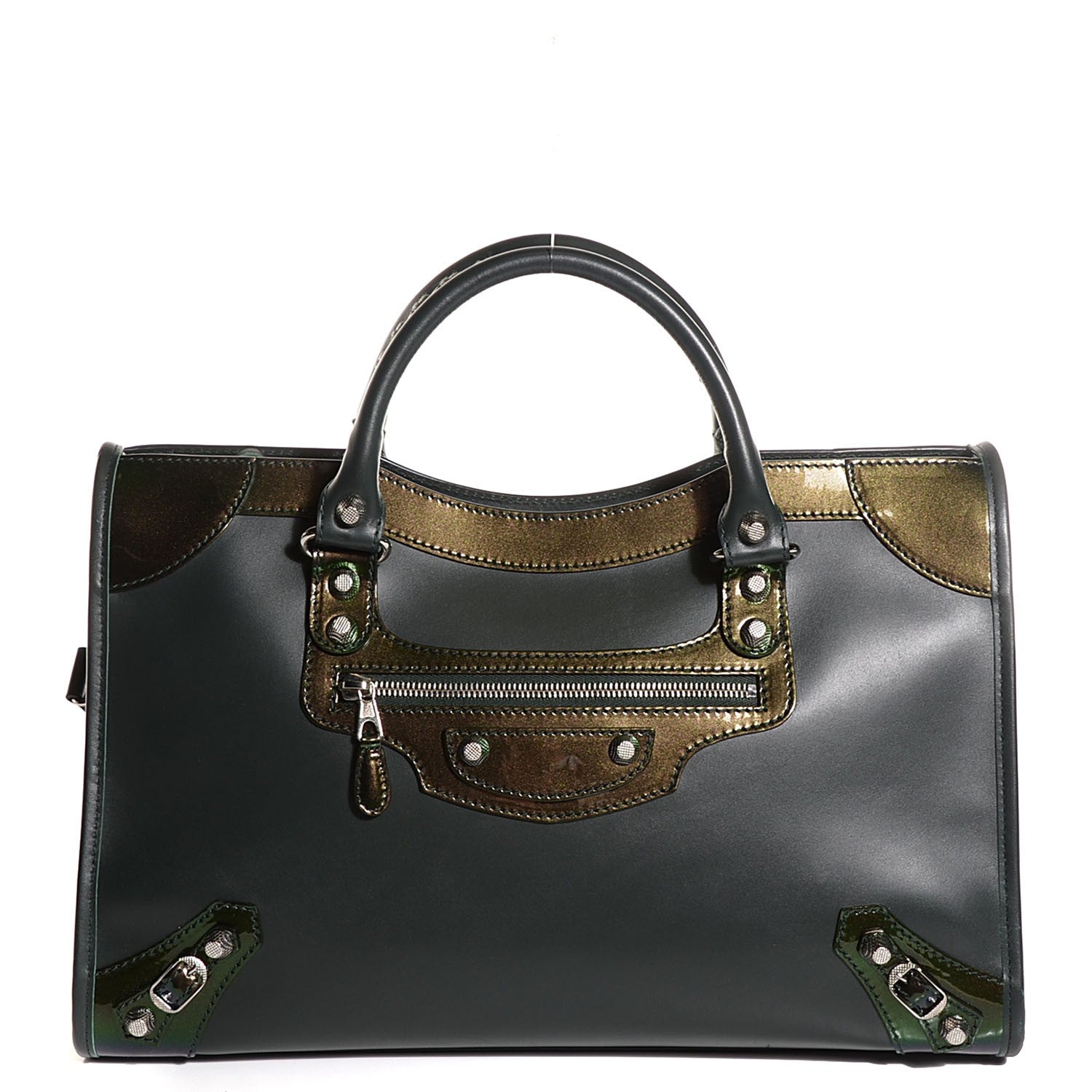Balenciaga Smooth Calfskin Metallic Patent Giant 12 Silver Hardware City Vert Poker Fonce 1 of 14