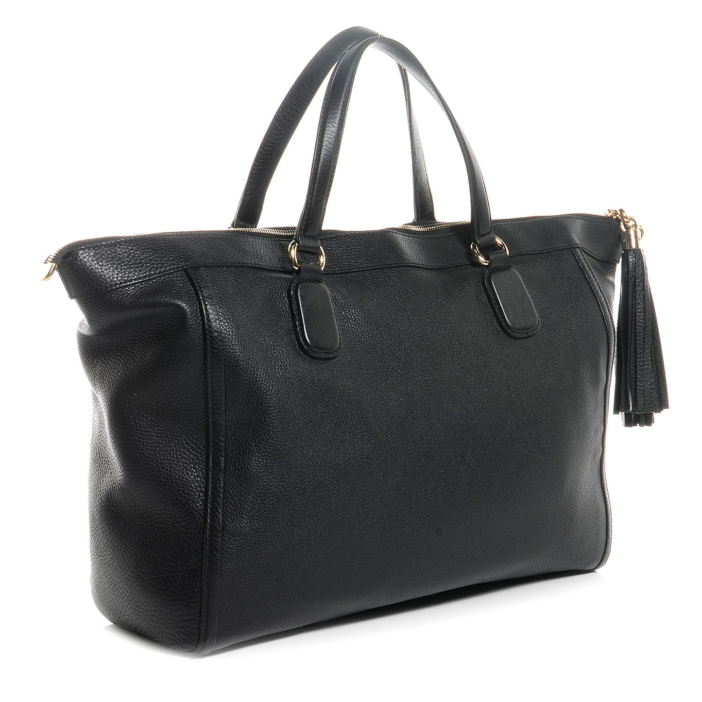 Pebbled Calfskin Large Soho Top Handle Bag Black