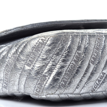 Balenciaga Metallic Arena Calfskin Logo Matelasse M BB Round Shoulder Bag Argent 7 of 8