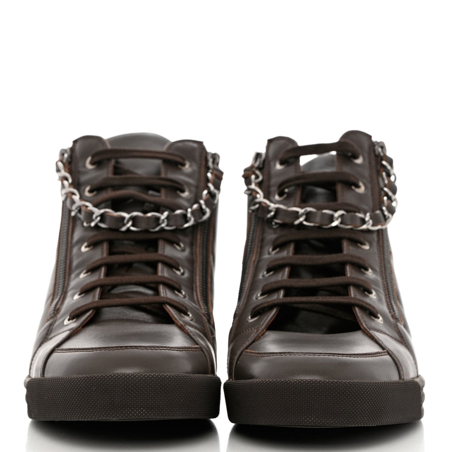 Calfskin Mens Zipped Sneakers 44 Brown
