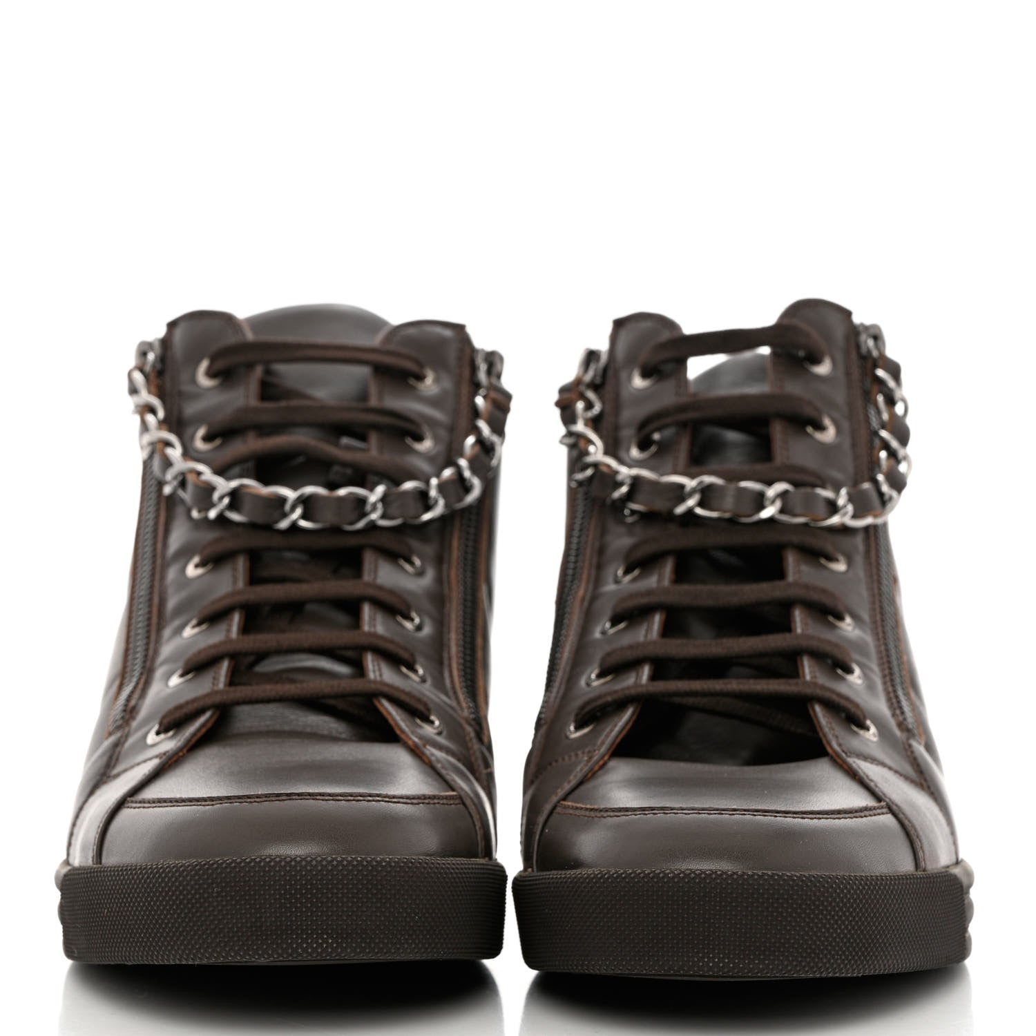 Chanel Calfskin Mens Zipped Sneakers 44 Brown 2 of 10