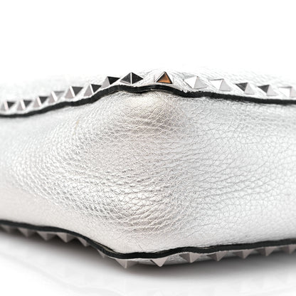 Valentino Garavani Metallic Pebbled Calfskin Small Rockstud Flip-Lock Messenger Bag Silver 7 of 12