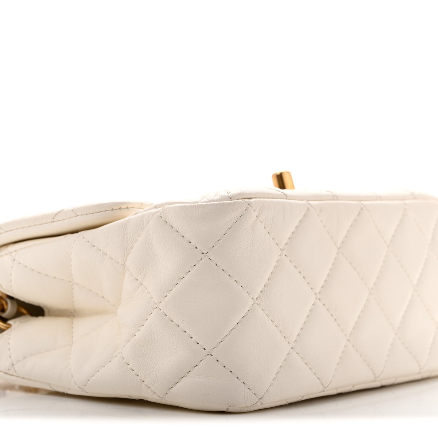 Lambskin Quilted Mini Pearl Crush Flap White
