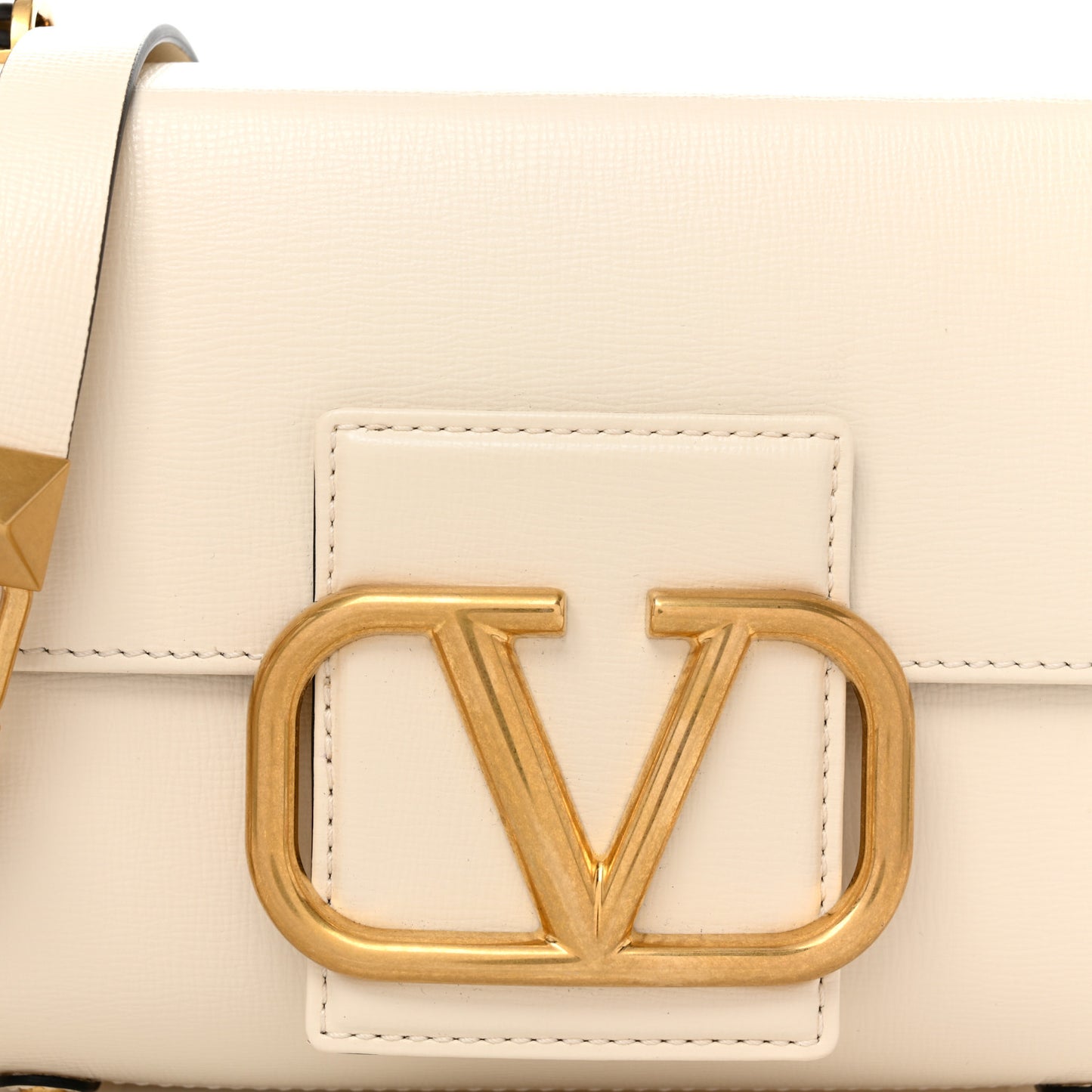 Grainy Calfskin VLogo Stud Sign Shoulder Bag Light Ivory