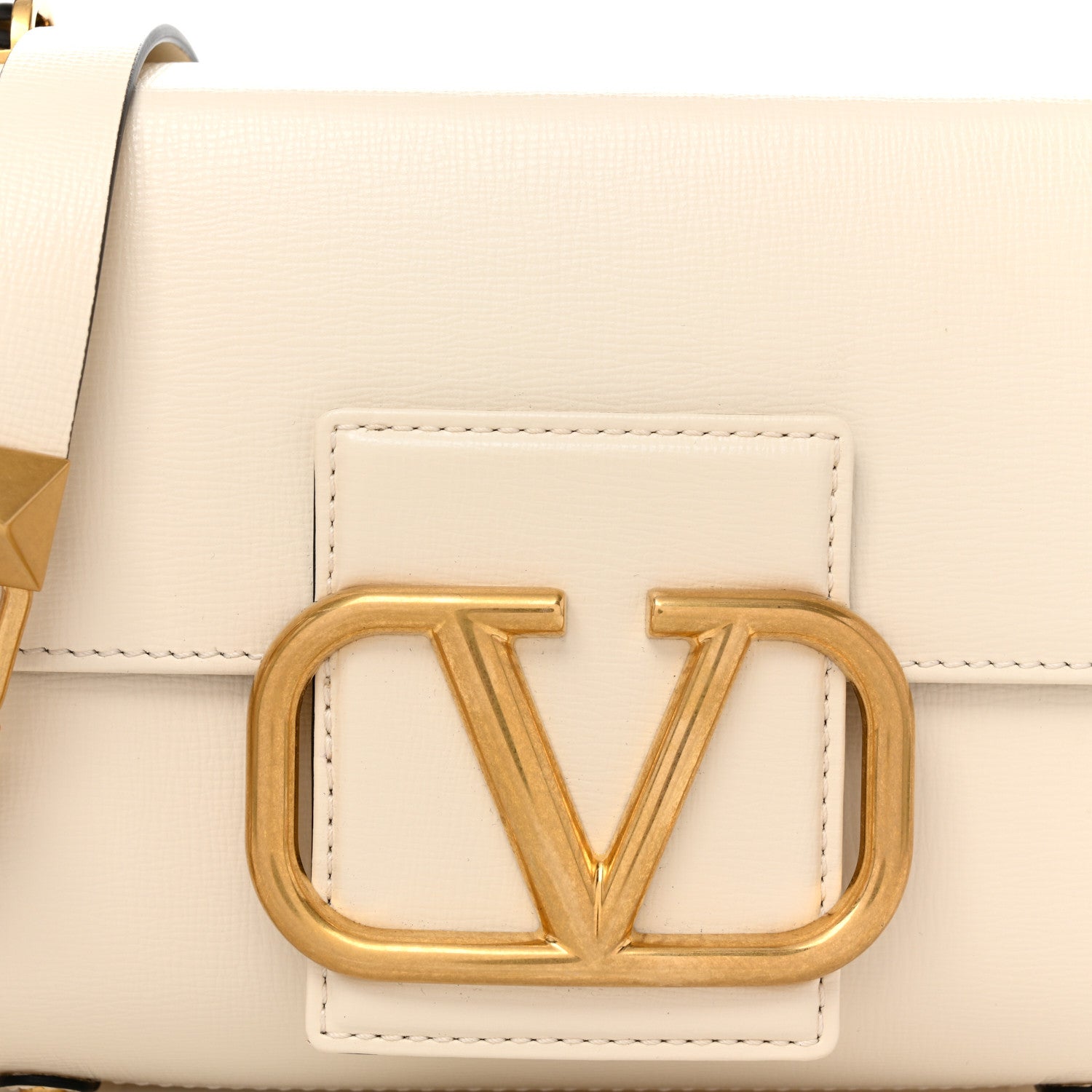 Valentino Garavani Grainy Calfskin VLogo Stud Sign Shoulder Bag Light Ivory 7 of 9