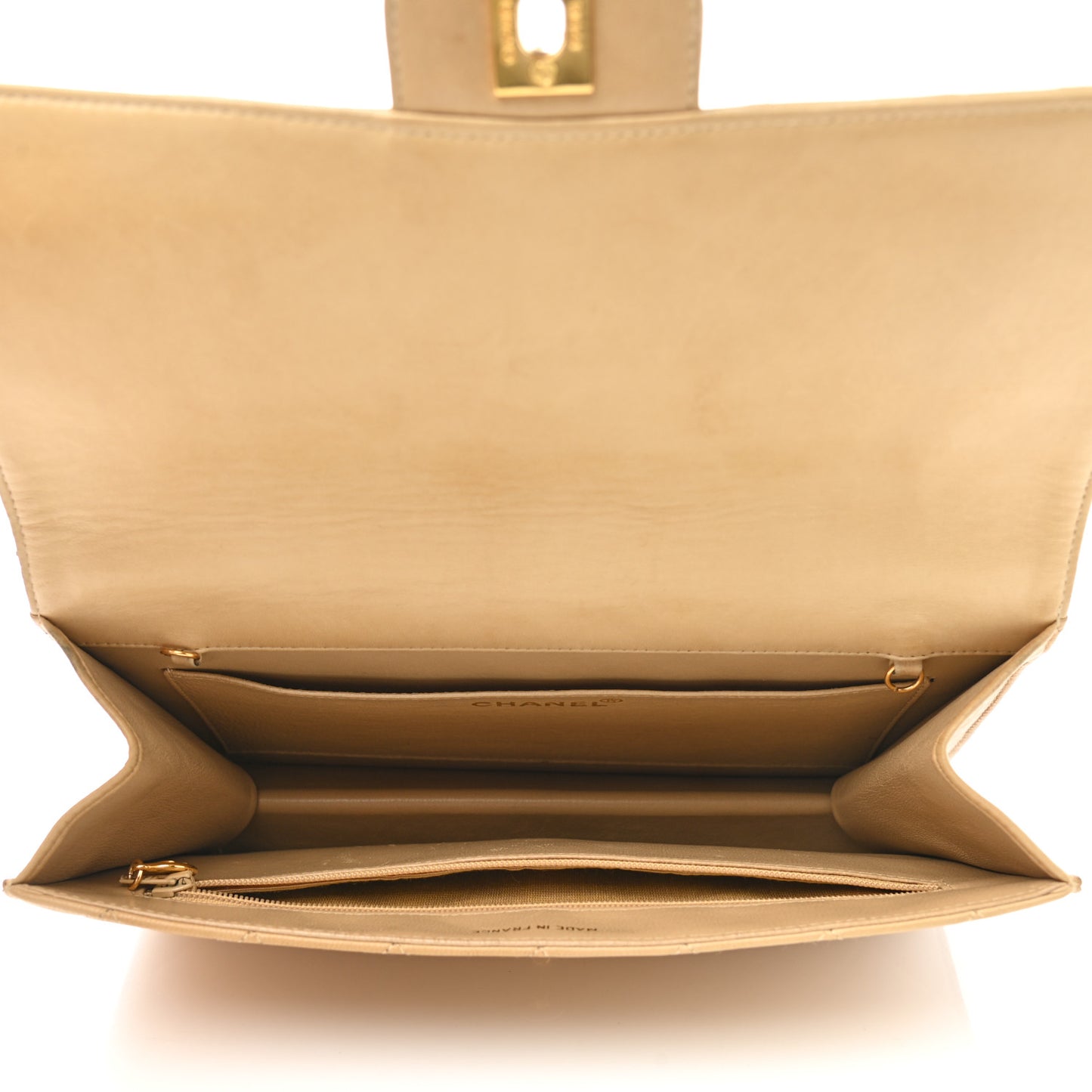 Lambskin Quilted Single Chain Flap Beige