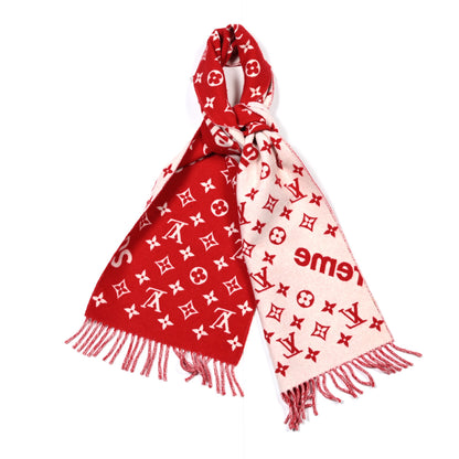 Louis Vuitton X Supreme Wool Cashmere Monogram Scarf Red White 1 of 3