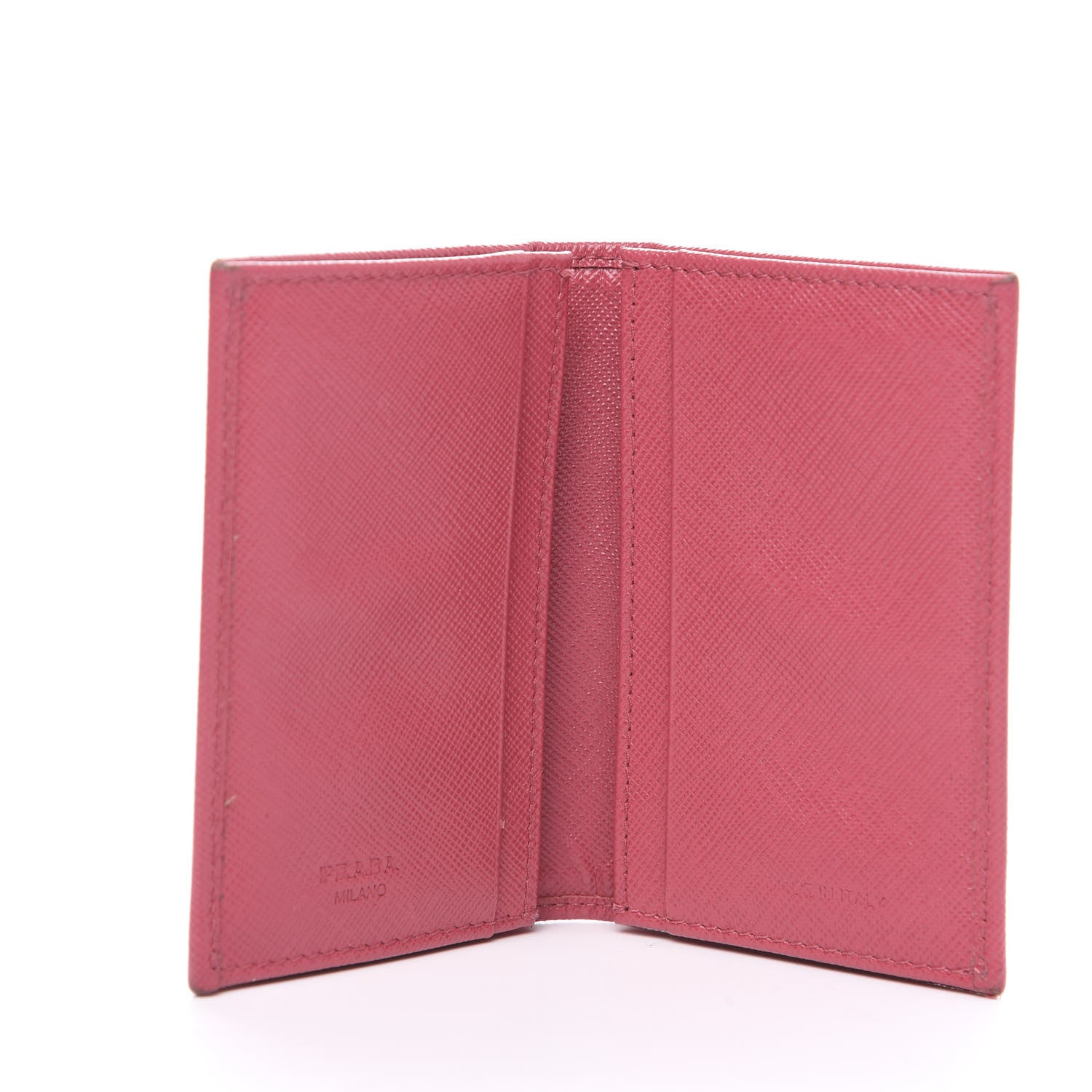 Prada Saffiano Metal Bi-Fold Card Holder Wallet Peonia 4 of 10
