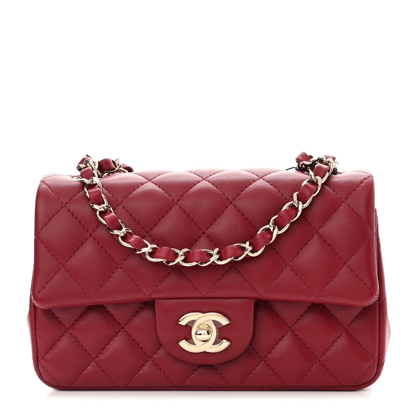 Lambskin Quilted Mini Rectangular Flap Burgundy