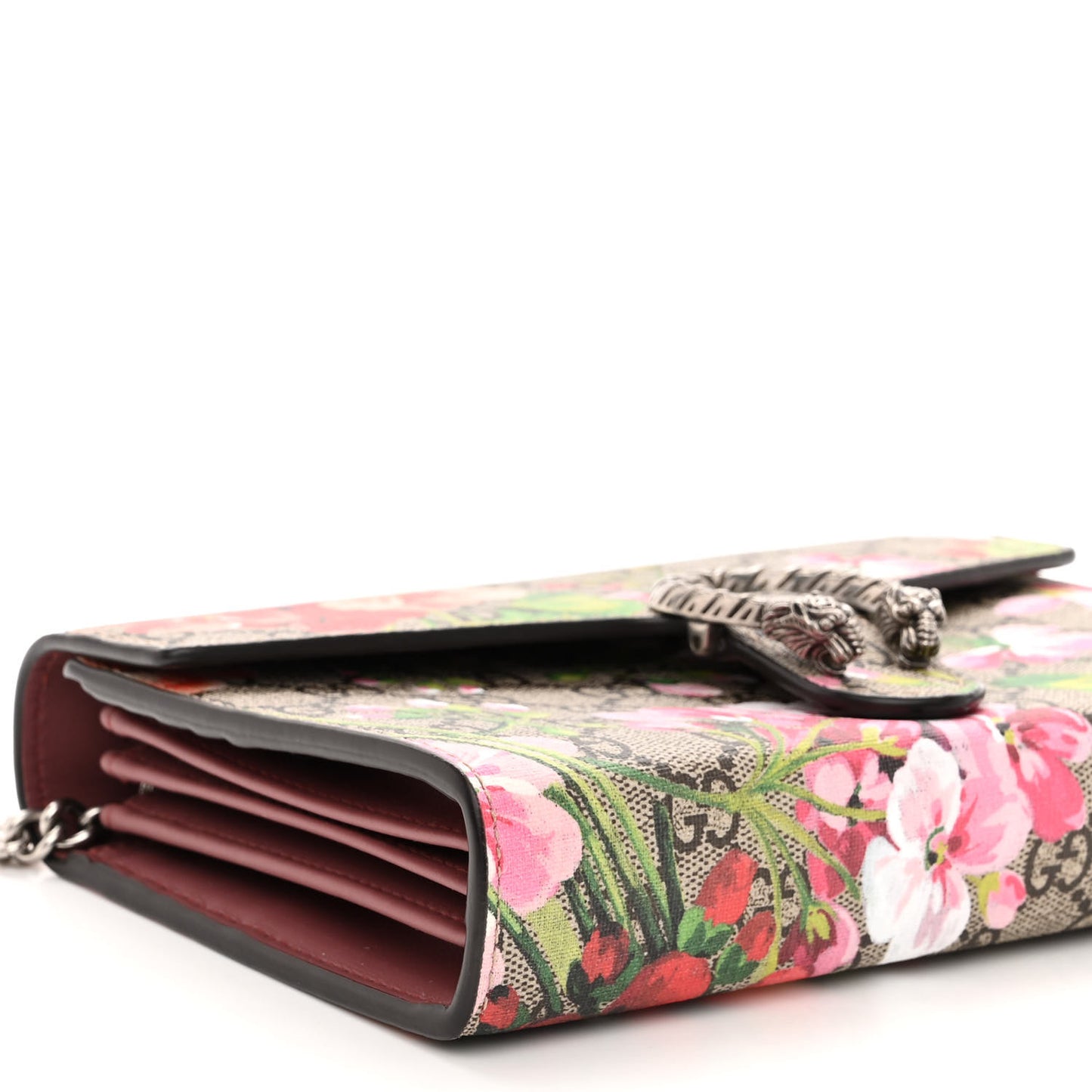 GG Supreme Monogram Blooms Mini Dionysus Chain Wallet Beige Multicolor Dry Rose