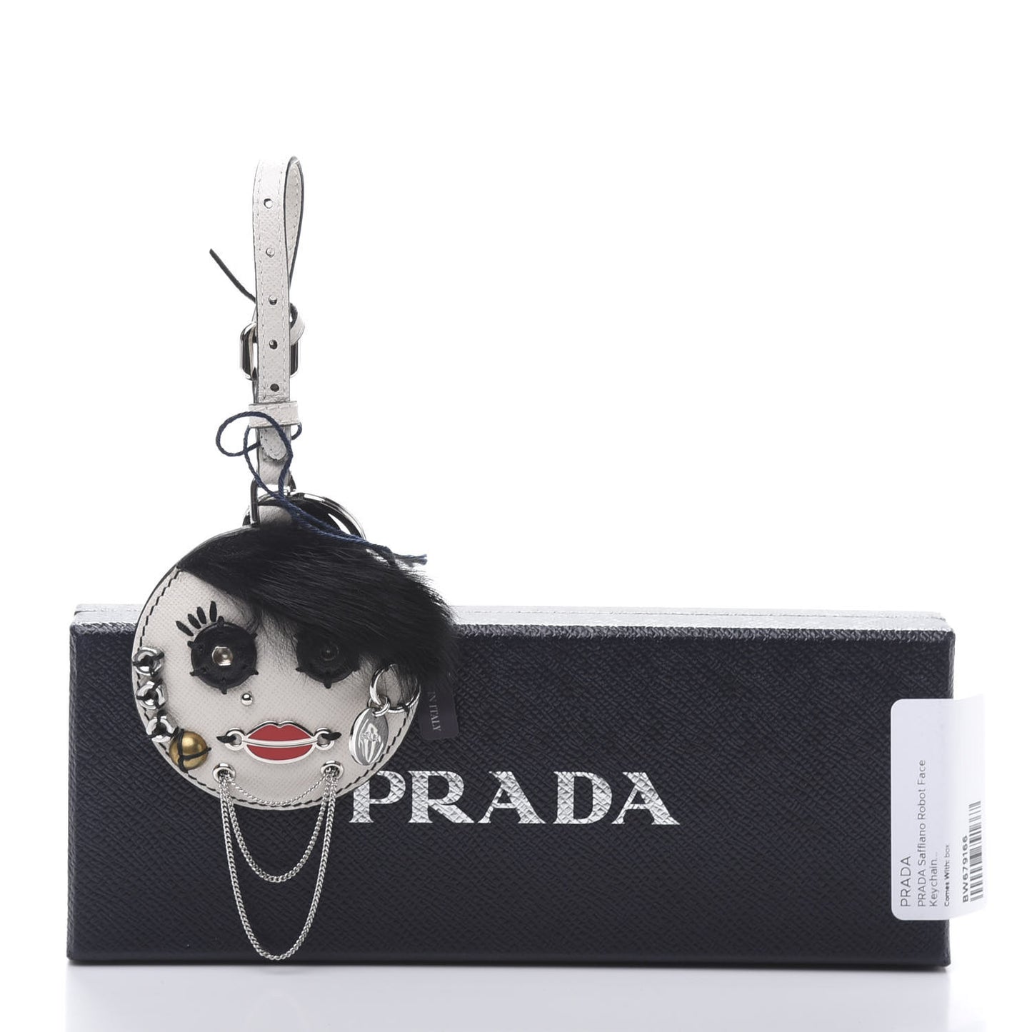 Saffiano Rabbit Fur Robot Lady Mirror Keychain Talco