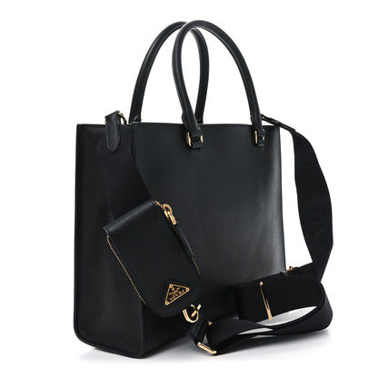Prada Saffiano Lux Logo Embossed Medium Shoulder Tote Handbag Black 3 of 9