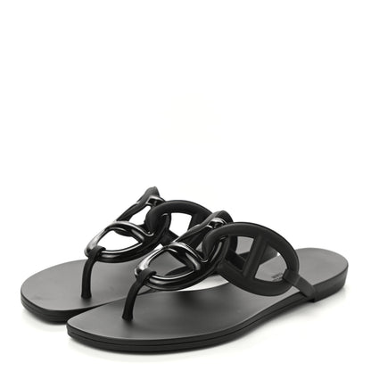 Hermes Rubber Womens Egerie Sandals 38 Black 3 of 9