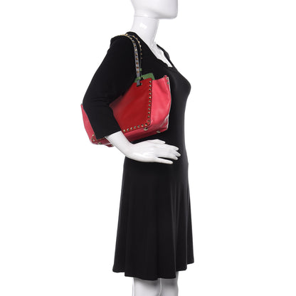 Valentino Garavani Vitello Colorblock Small Rockstud Tote Deep Rose Clover Grey Scarlet 2 of 18