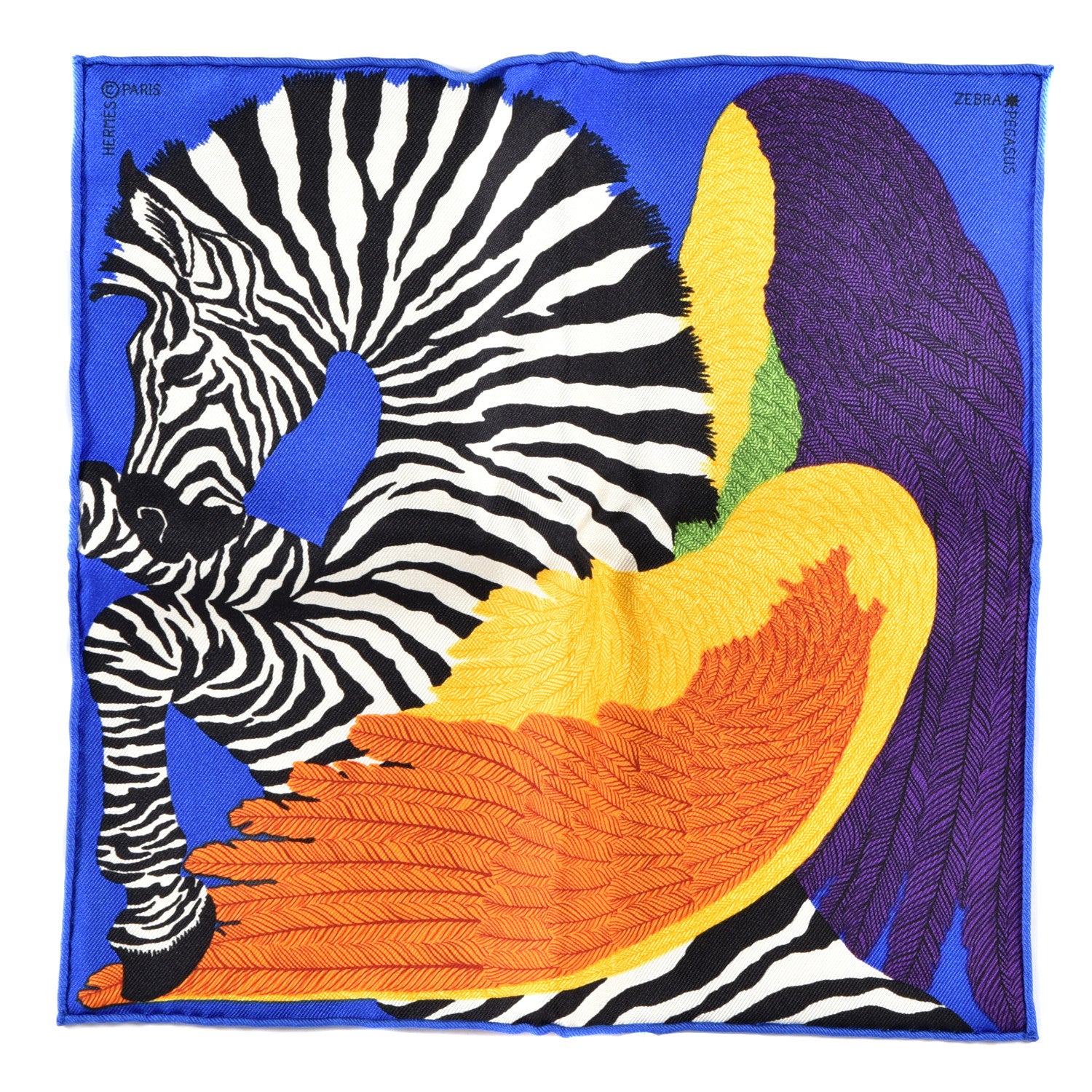 Hermes Silk Zebra Pegasus Nano Scarf 20 Bleu Vif Jaune White 1 of 4