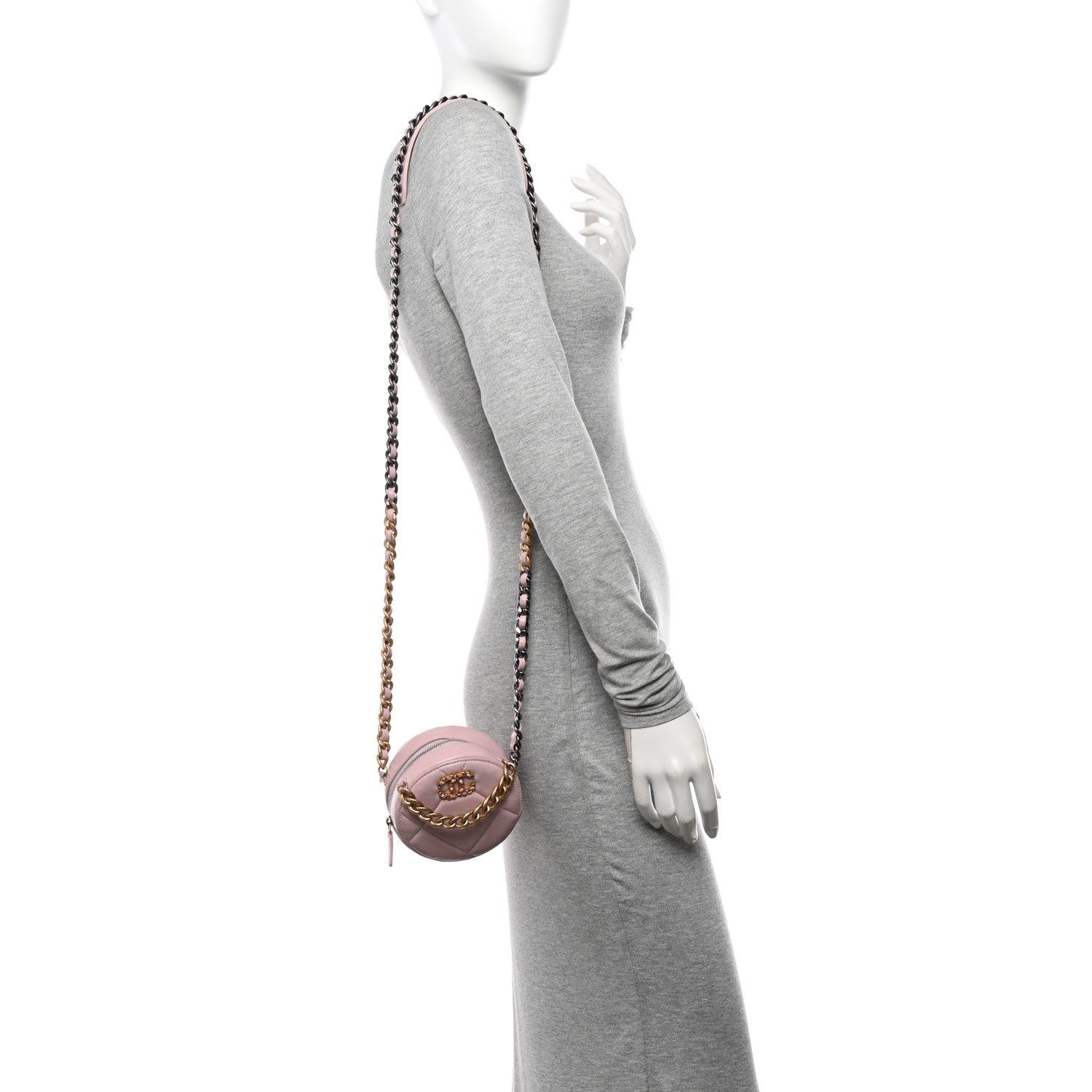 Chanel Lambskin Quilted Chanel 19 Round Clutch With Chain Pink 2 of 11