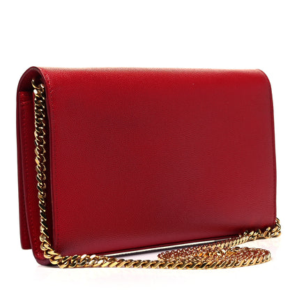Saint Laurent Grain De Poudre Monogram Chain Wallet Red 2 of 7