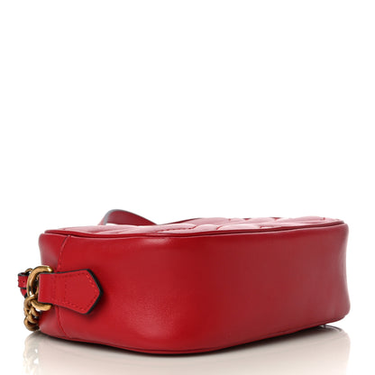 Gucci Calfskin Matelasse Mini GG Marmont Chain Shoulder Bag Hibiscus Red 4 of 11