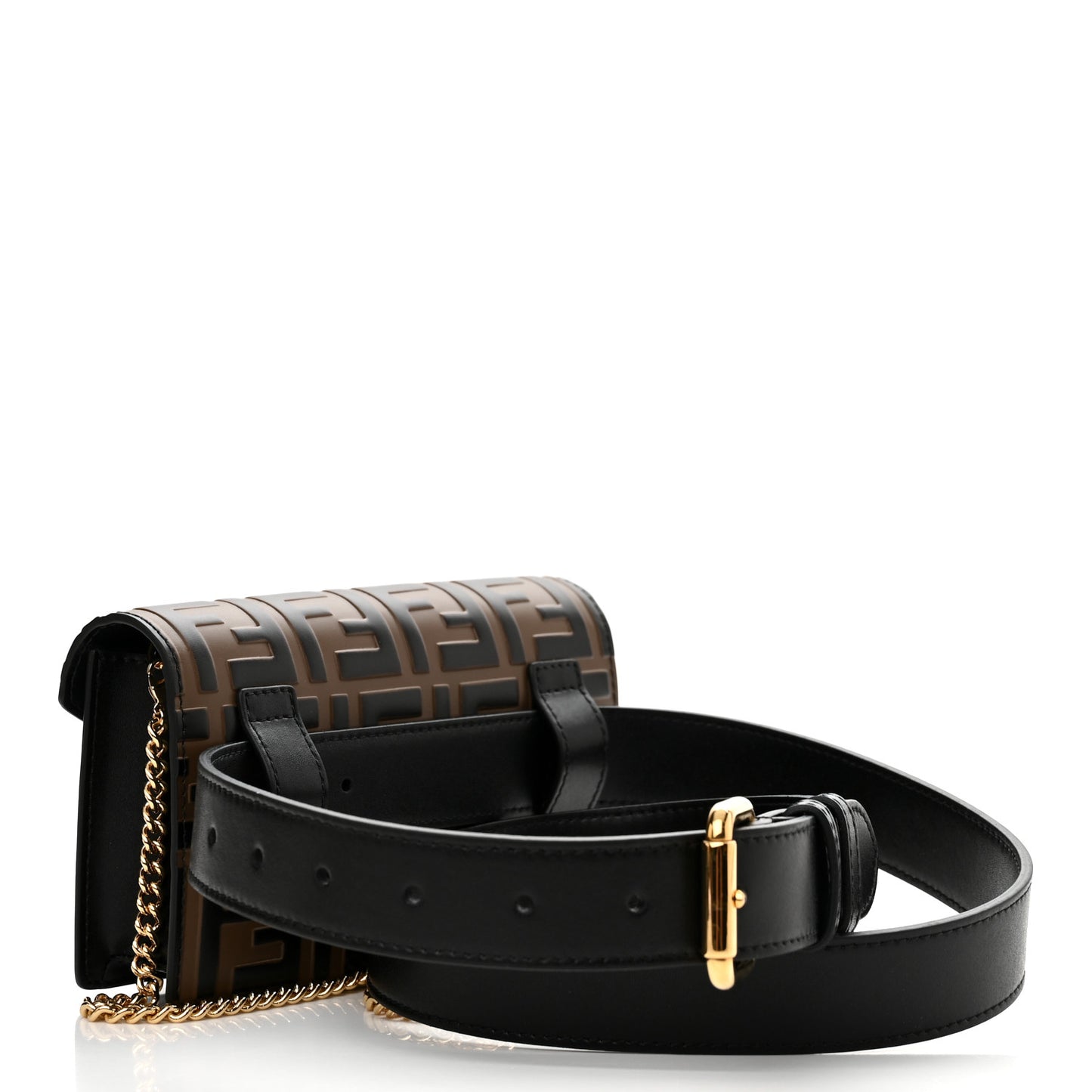 Vitello Liberty F is Fendi Bi-Color FF 1974 Embossed Envelope Belt Bag Maya Black