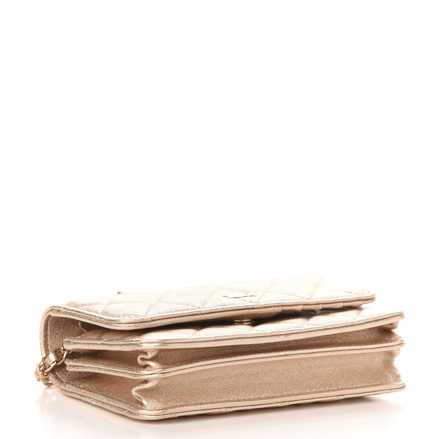 Metallic Lambskin Quilted Mini Wallet On Chain WOC Gold